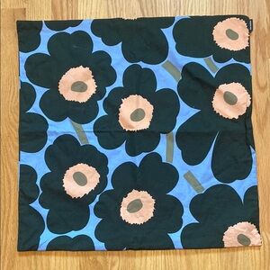 Marimekko Blue and dark green unikko Floral Accent Pillow